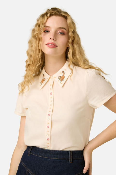 Cats Embroidered Blouse