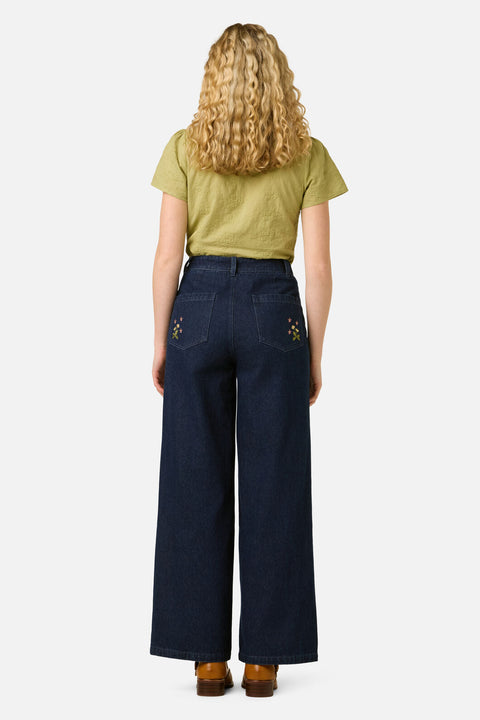 Cats Embroidered Denim Jean