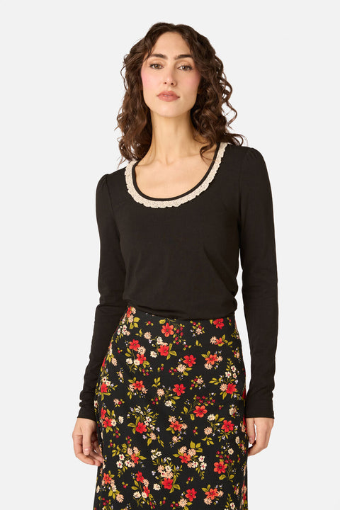 Ada Long Sleeve Lace Trim Top