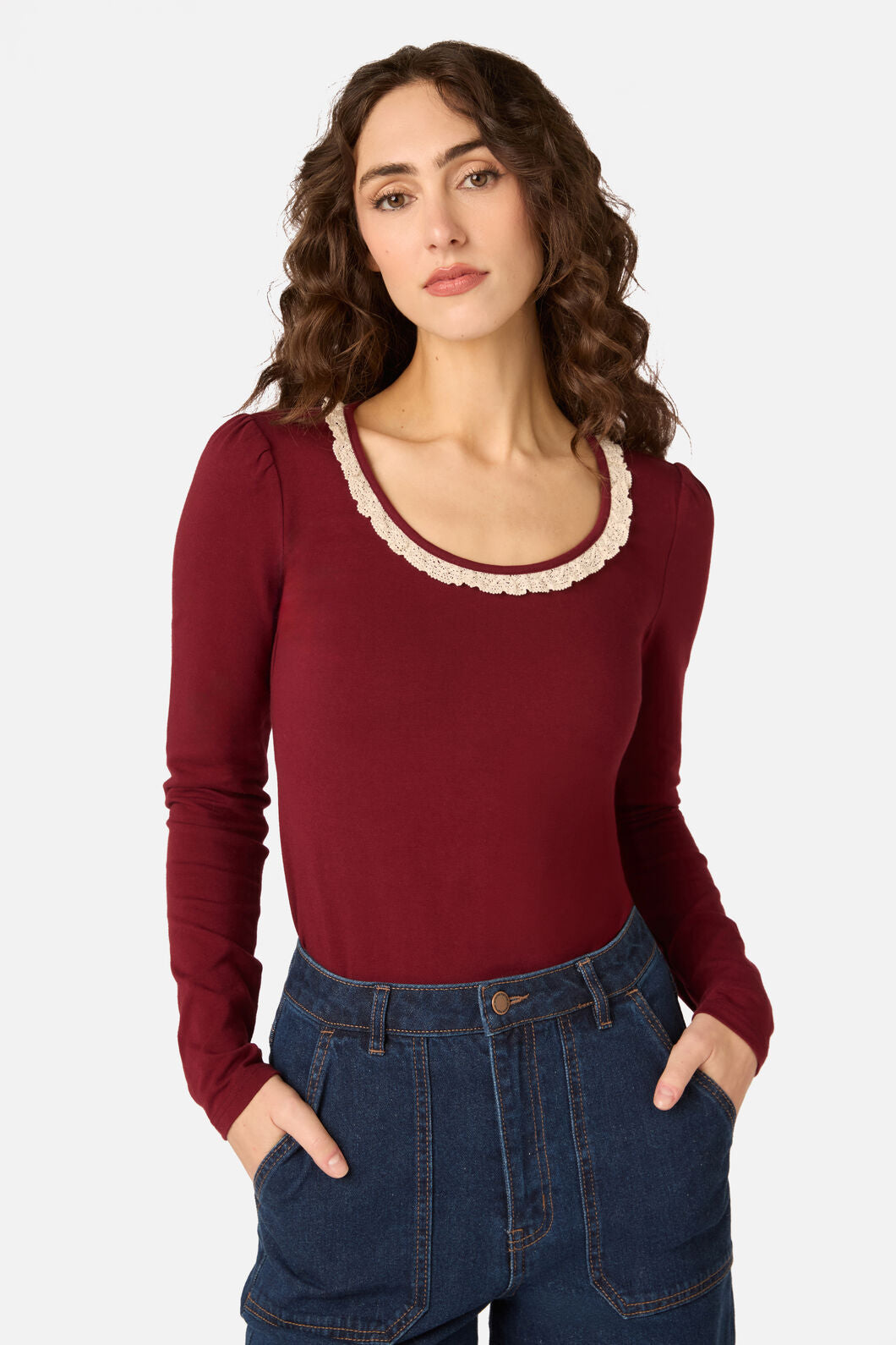 Ada Long Sleeve Lace Trim Top