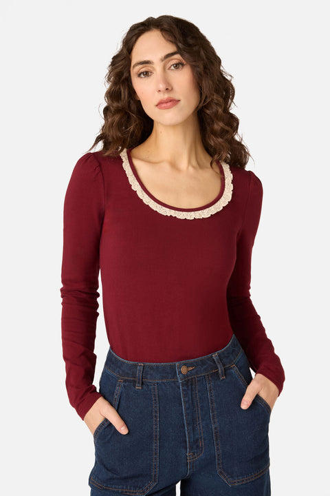 Ada Long Sleeve Lace Trim Top