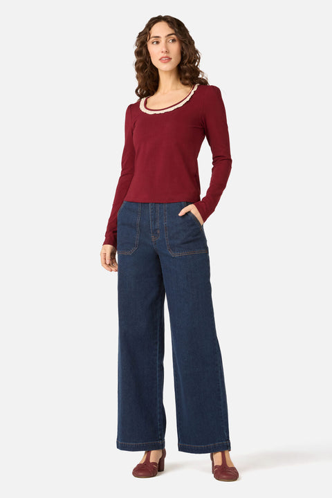 Ada Long Sleeve Lace Trim Top
