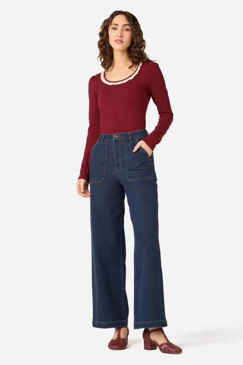 Ada Long Sleeve Lace Trim Top