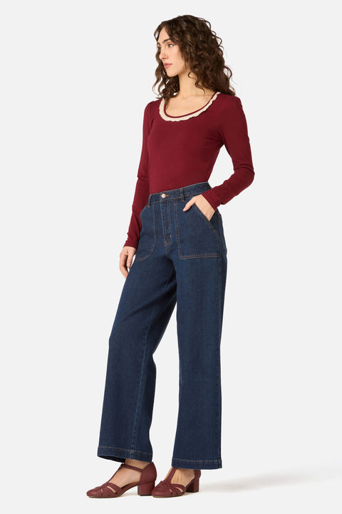 Ada Long Sleeve Lace Trim Top