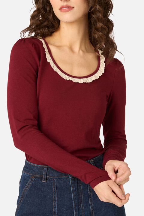 Ada Long Sleeve Lace Trim Top