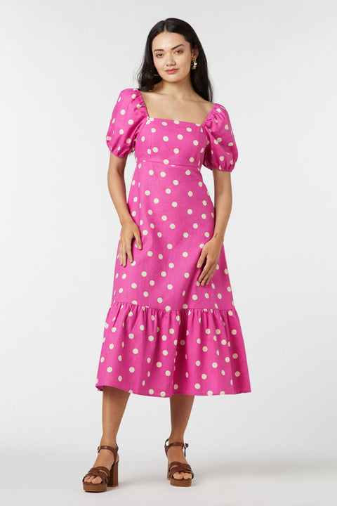 pink polka dot midi dress One Of Those Days Pink Polka Dot Midi Dress Shop the Mint