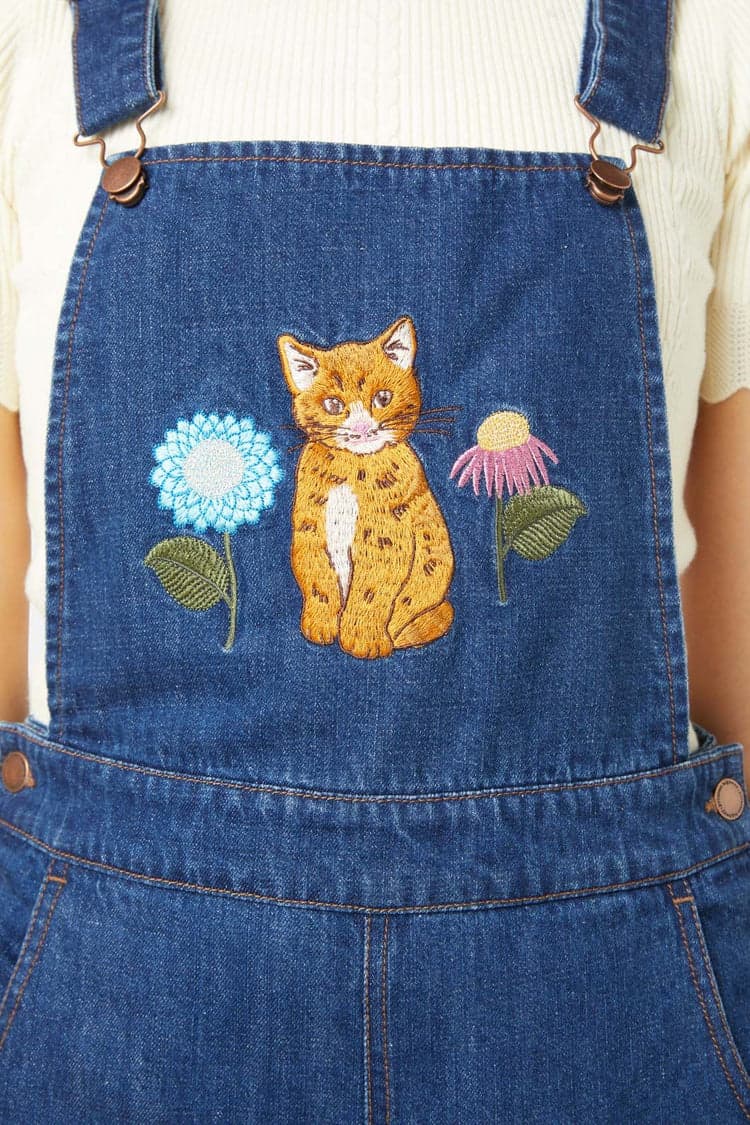 Cat Embroidered Overall