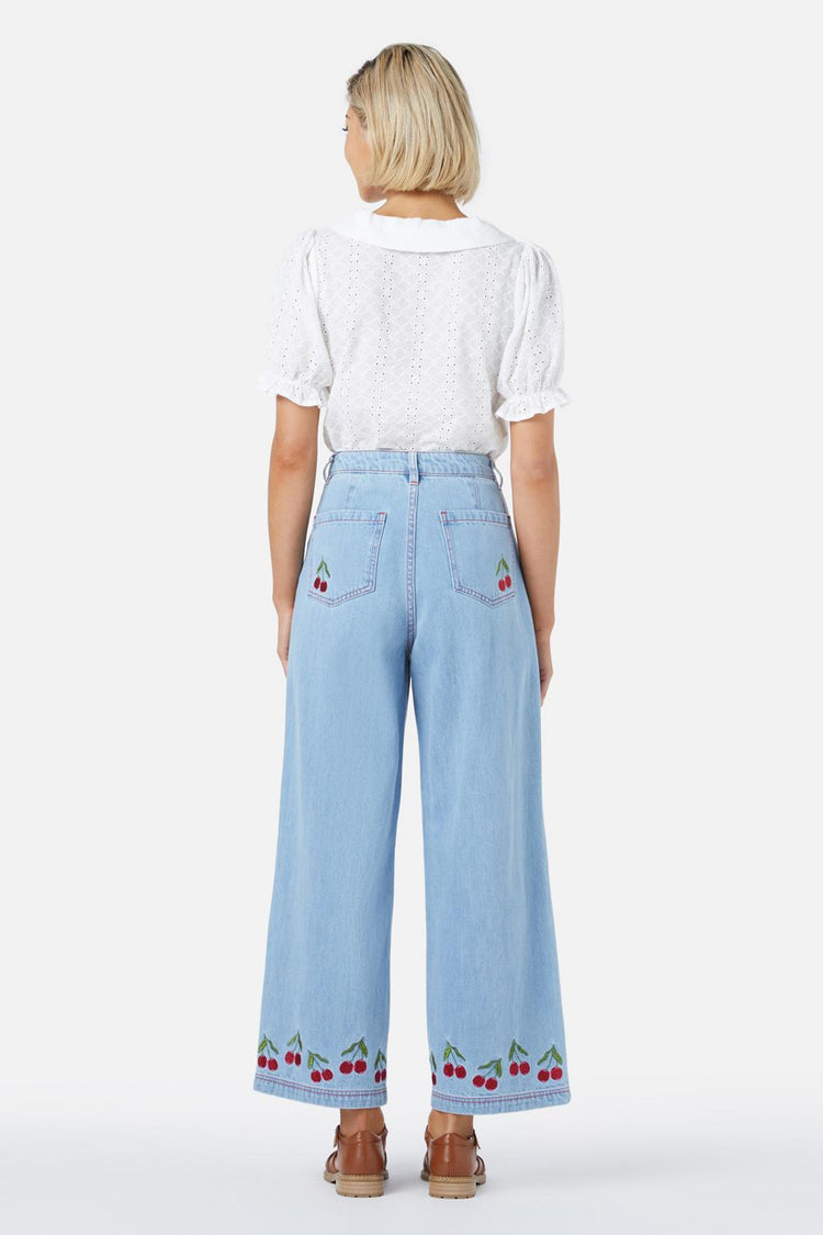 Cherry Embroidered Jean