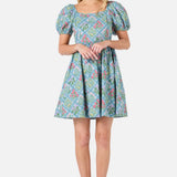 Lattice Floral Mini Dress