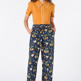 Chickens Print Tapered Cotton Pants