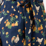 Chickens Print Tapered Cotton Pants