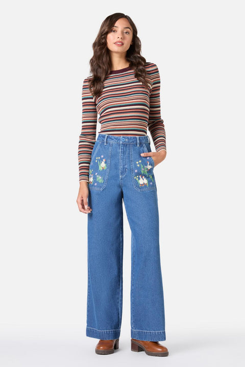 Goose Embroidered Denim Jean