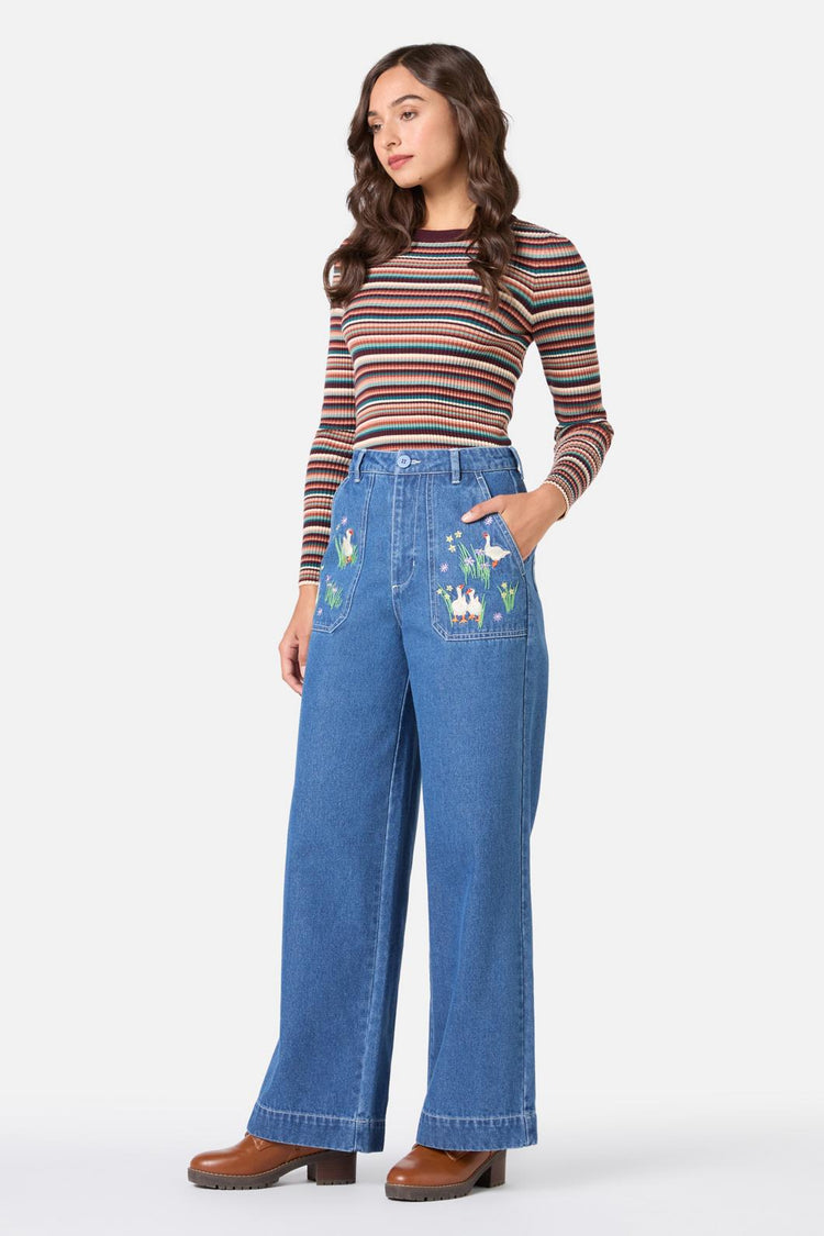 Goose Embroidered Denim Jean