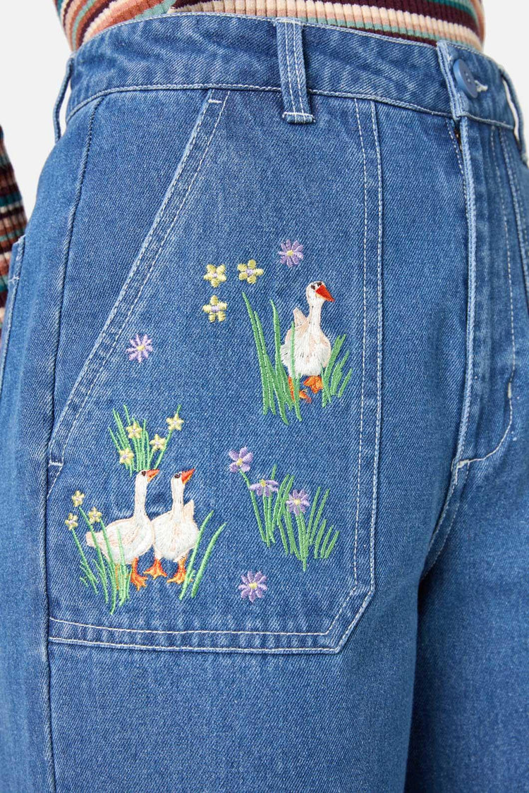 Goose Embroidered Denim Jean