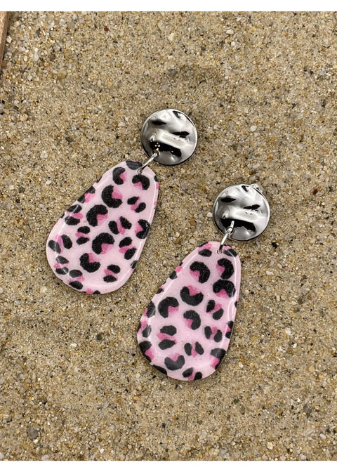 Pink Leopard Print Teardrop Dangle Earrings