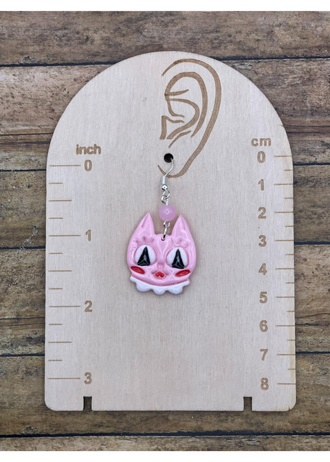 Pink Retro Kitty Cat Lover Earrings