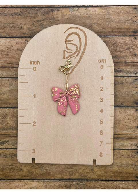Pink Sparkle Bow Earrings with Gold Studs