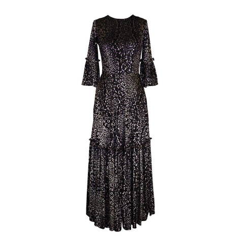 Imogen 1 Tier Ruffle Maxi Dress in Pantera Velvet