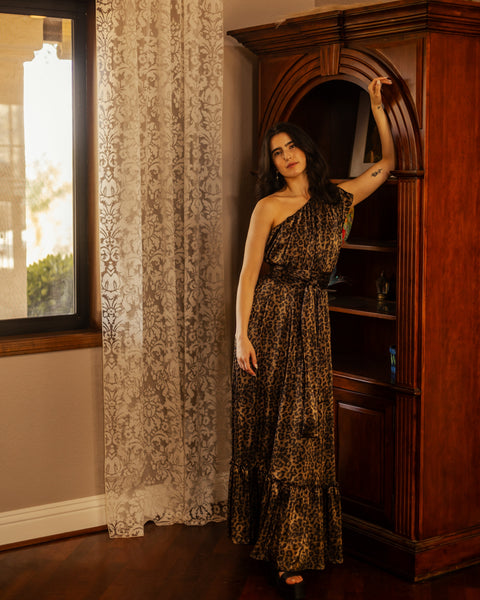 Tatjana One-Shoulder Maxi Dress in Panther Slink
