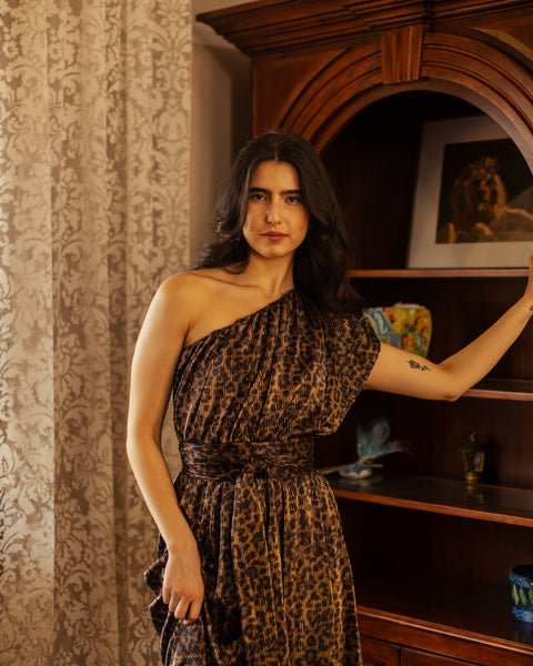 Tatjana One-Shoulder Maxi Dress in Panther Slink