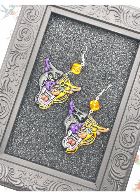 Tattoo - Panther Tiger Earrings with Dice Detail: Handmade Polymer Clay