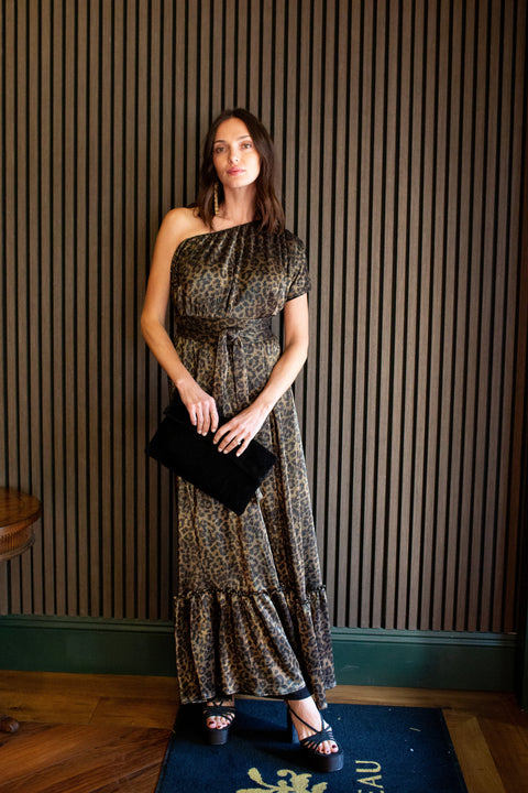 Tatjana One-Shoulder Maxi Dress in Panther Slink