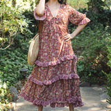 Ophelia Velvet Ruffle Maxi Dress in Rouge Bloom