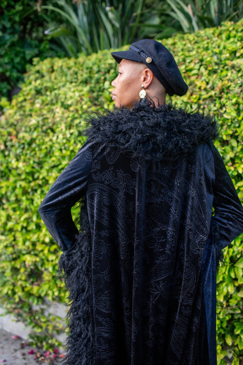 Penny Deluxe Baroque Black Velvet Faux Fur Jacket
