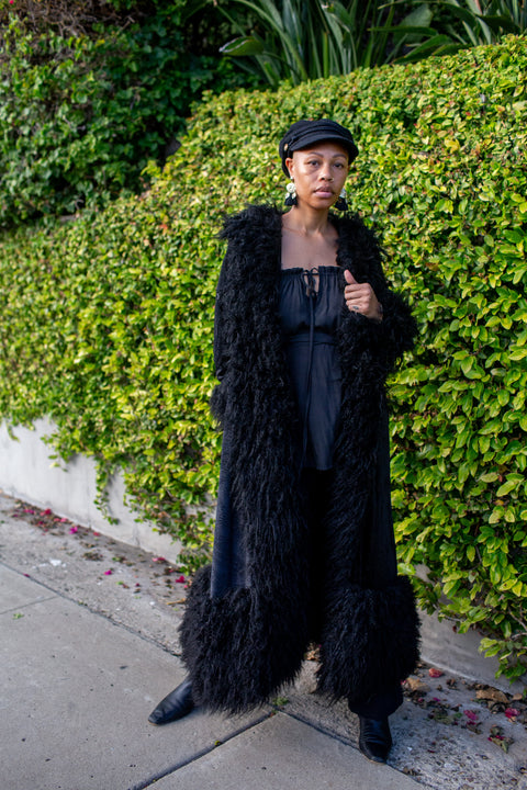 Penny Deluxe Baroque Black Velvet Faux Fur Jacket