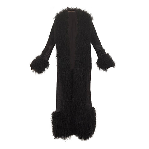 Penny Deluxe Baroque Black Velvet Faux Fur Jacket