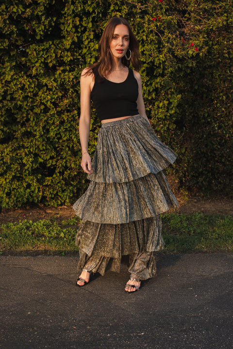 Pewter Tiered Maxi Skirt