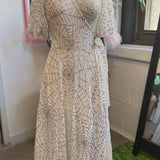 Lydia Wrap Dress in White and Silver Sequin Spiderwebs