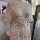 Lydia Wrap Dress in White and Silver Sequin Spiderwebs
