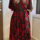 Aurora Wrap Dress in Flocked Red Roses