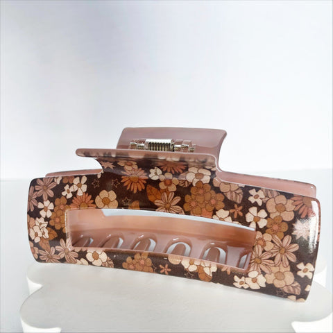 Brown Retro Floral Claw Hair Clip