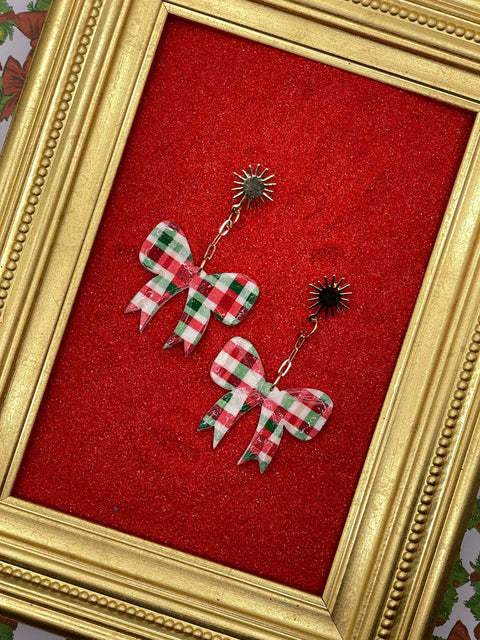 Plaid Holiday Bow Earrings