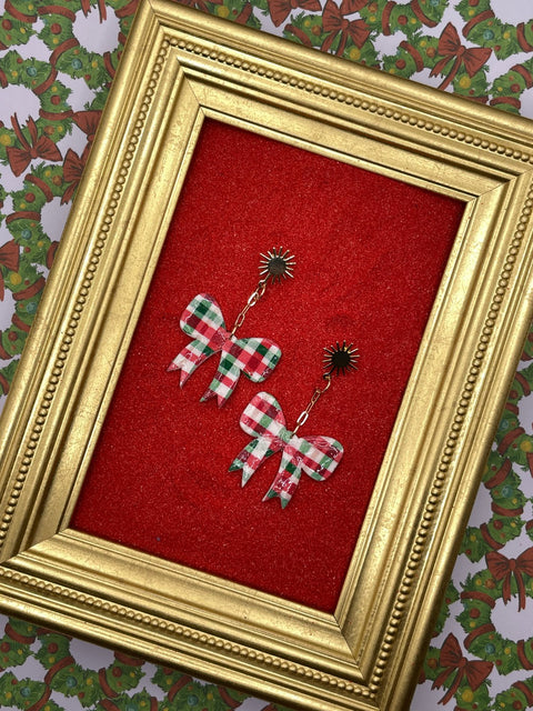 Plaid Holiday Bow Earrings