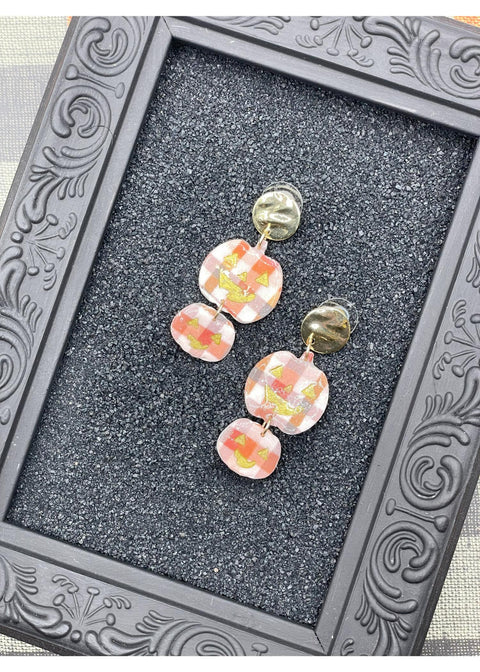 Salem Plaid Double Pumpkin Earrings