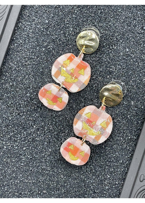 Salem Plaid Double Pumpkin Earrings