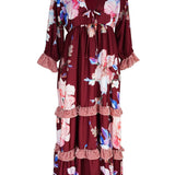 Ophelia Velvet Ruffle Maxi Dress in Plum Rose