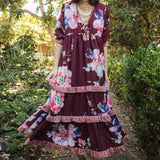 Ophelia Velvet Ruffle Maxi Dress in Plum Rose