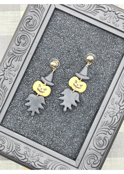 Salem Pumpkin Reaper Dangle Earrings