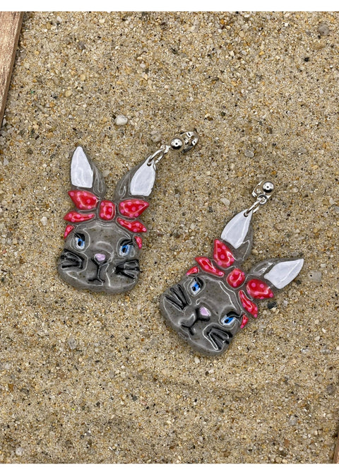 Retro Grey Easter Bunny Earrings