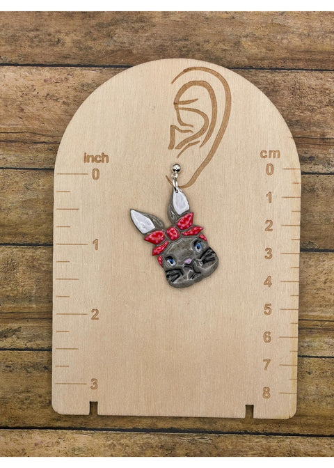Retro Grey Easter Bunny Earrings