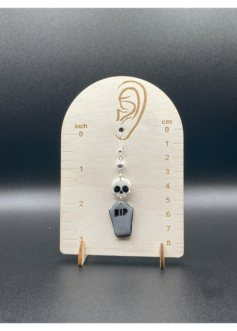 Salem RIP Coffin Skull Dangle Earrings