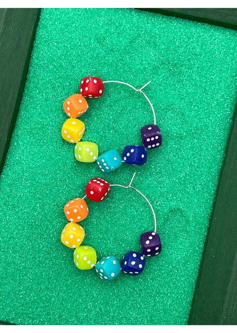 Rainbow Dice Hoop Earrings