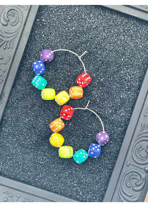 Rainbow Dice Hoop Earrings