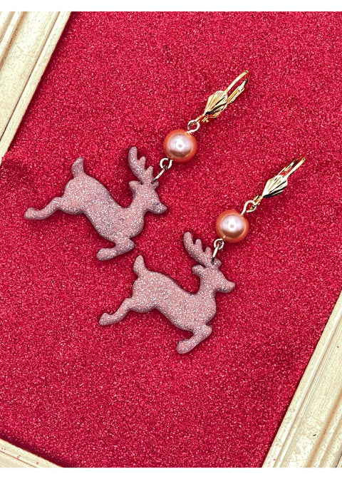 Holiday Rose Gold Reindeer Earrings