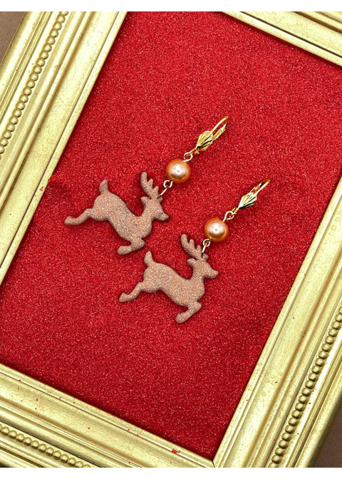 Holiday Rose Gold Reindeer Earrings