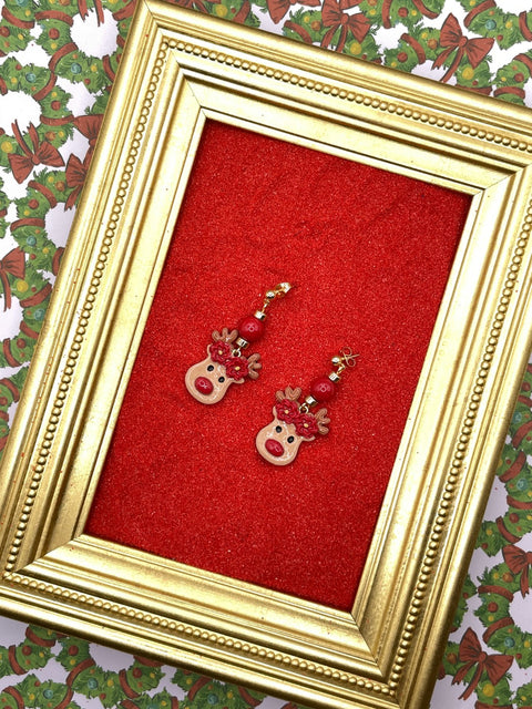 Flower Crown Reindeer Earrings